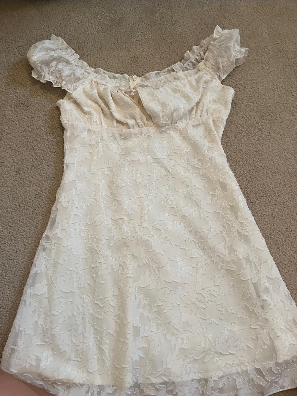 SHEIN Cream Lace Off-Shoulder Mini Dress